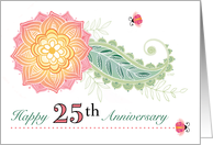 25th Anniversary Flower Paisley Lady Bugs Twenty Fifth card
