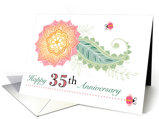 35th Wedding Anniversary Flower Paisley Lady Bugs Thirty Fifth card