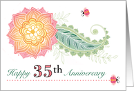 35th Wedding Anniversary Flower Paisley Lady Bugs Thirty Fifth card