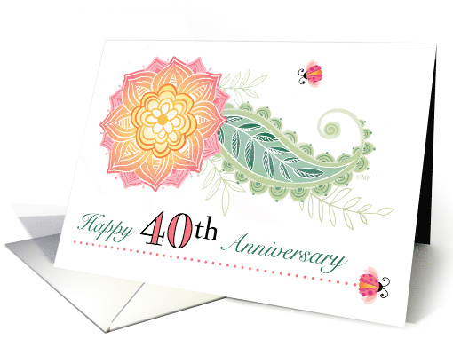 40th Wedding Anniversary Flower Paisley Lady Bugs Forty card (1569804)