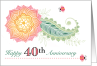 40th Wedding Anniversary Flower Paisley Lady Bugs Forty card