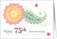 75th Wedding Anniversary Flower Paisley Lady Bugs Seventy Fifth card