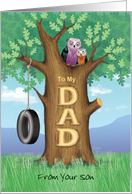 Father’s Day Owls Oak Tree Hanging Tire Swing From Son card