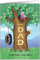 Father’s Day Owls Oak Tree Hanging Tire Swing From Your First Born card