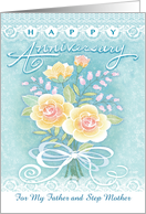 Happy Anniversary Floral Bouquet Lace Rose for Father And Step Mom card