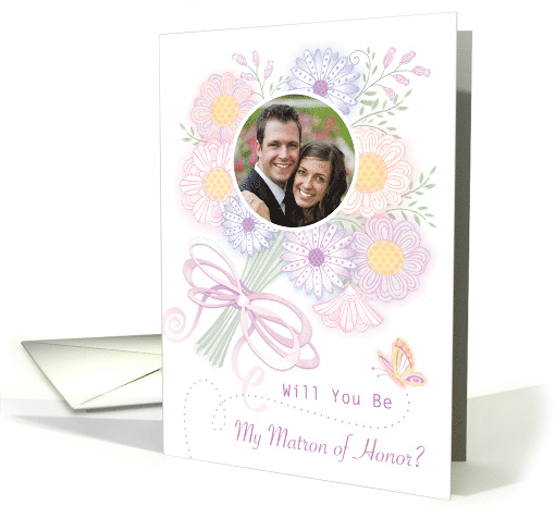Wedding Floral Bouquet Matron of Honor Invitation Custom Photo card
