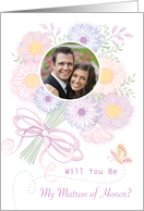 Wedding Floral Bouquet Matron of Honor Invitation Custom Photo card