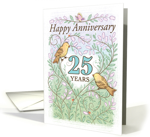 25th Anniversary Pink Floral Birds Butterfly ladybug Twenty-Five card