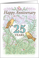 25th Anniversary Pink Floral Birds Butterfly ladybug Twenty-Five card