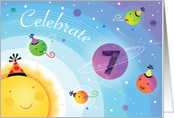 7th Happy Birthday Planets Sun Universe Party Hat Seventh Year card