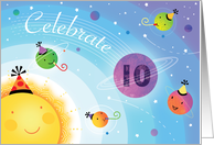 10th Happy Birthday Planets Sun Universe Party Hat Ten Years card