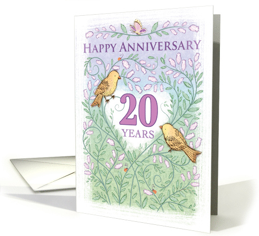 Wedding Aniversary 20 Years Love Birds Butterfly Flowers... (1575776)