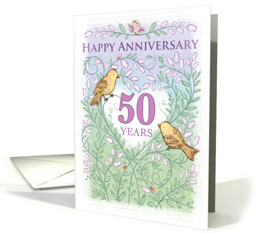 Wedding Aniversary 50 Years Love Birds Butterfly Flowers... (1575786)
