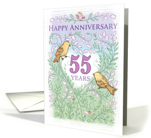 Wedding Aniversary 55 Years Love Birds Butterfly Flowers... (1575788)
