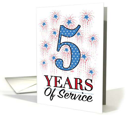 Military Anniversary 5 Years Service Stars Stripes Fireworks Red card