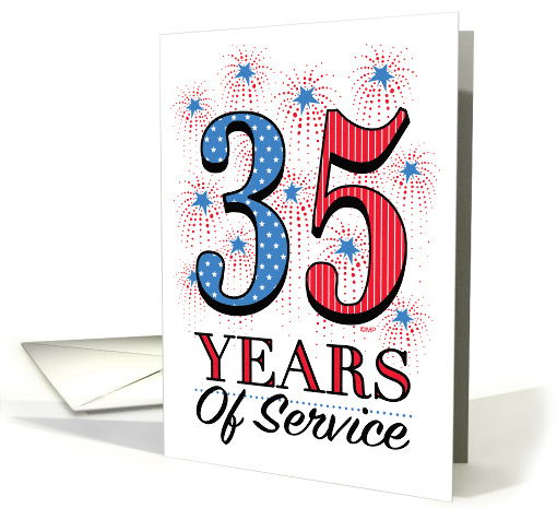 Military Anniversary 35 Years Service Stars Stripes Fireworks Red card