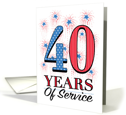 Military Anniversary 40 Years Service Stars Stripes Fireworks Red card