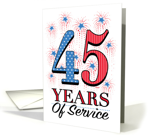 Military Anniversary 45 Years Service Stars Stripes Fireworks Red card