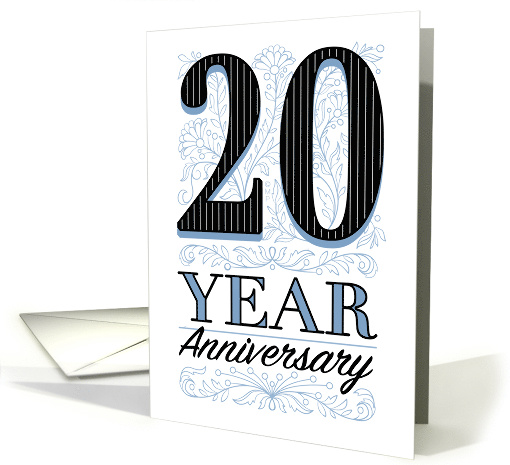 Employee Work Anniversary 20 Years Blue Filigree Floral Thank You card