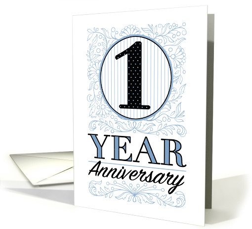 Employee Work Anniversary 1 Years Blue Filigree Floral Thank You card