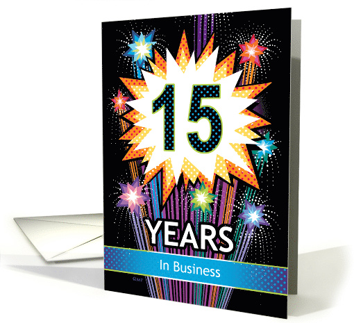 Business Anniversary Celebrating 15 Years Fireworks Polka Dots card