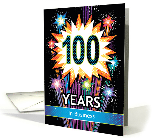 Business Anniversary Celebrating 100 Years Fireworks Polka Dots card