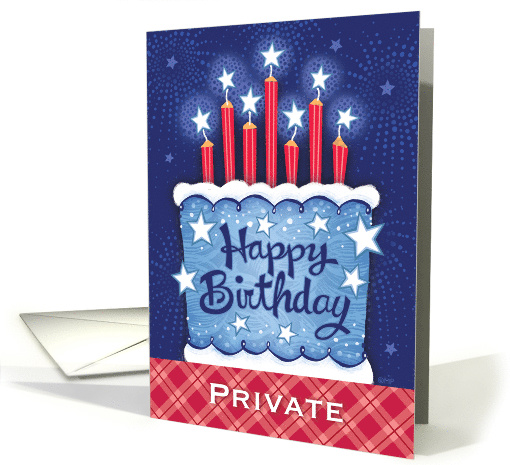 Military Private Birthday Cake Candles 5 Star Celebration card