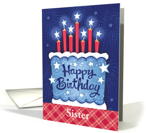Sister 4th of July Patriotic Custom Birthday Cake Candles 5 Star card