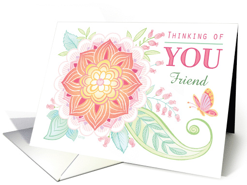 Thinking of You friend Mandala Flower Butterfly Custom Name card