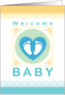 Congratulations New Baby tiny Foot Prints Heart Flowers Lace card