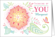 Thinking of You friend Mandala Flower Butterfly Custom Name card