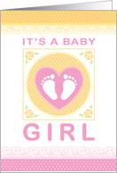 Congratulations New Baby Boy Tiny Foot Prints Heart Flowers Lace card
