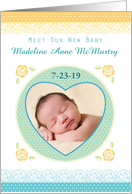 Annoucement New Baby Boy Prints Heart Rose Lace Custom Photo Name card
