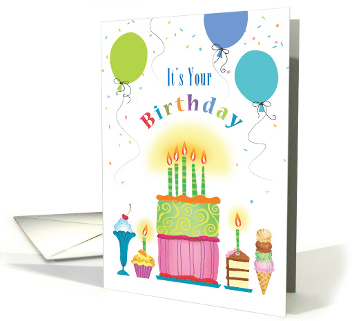 Happy Birthday Cake Cupcake Balloons Dessert card (1581742)