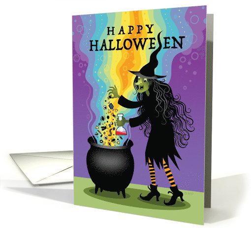 Halloween Witch Brewing Cauldron Spiders Eyeballs Candy card (1585622)