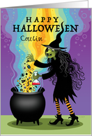 Cousin Halloween Witch Brewing Cauldron Spiders Eyeballs Candy card