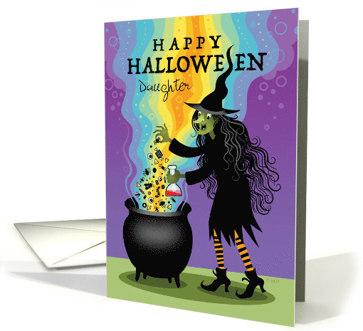 Daughter Halloween Witch Brewing Cauldron Spiders Eyeball Candy card