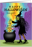 Daughter Halloween Witch Brewing Cauldron Spiders Eyeball Candy card