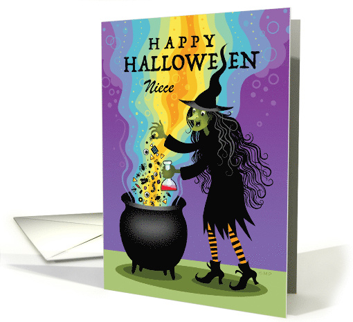 For Niece Halloween Witch Brewing Cauldron Spiders Candy card