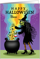 For Niece Halloween Witch Brewing Cauldron Spiders Candy card