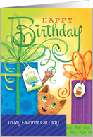 Happy Birthday Cat Lady Presents Fish Cake Paws Custom Relation card