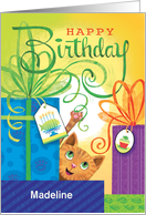 Happy Birthday Presents Fish Cake Paws Custom Name card