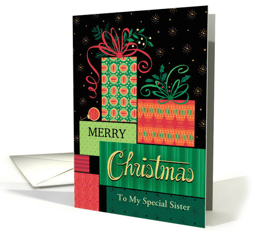 Sister Merry Christmas Gifts Bows Presents Custom Relationship card