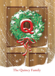 Monogram Q Name Wreath Rustic Door Snow Christmas