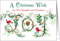 Our Daughter and Grandson Typography Joy Red Birds Christmas Wish card