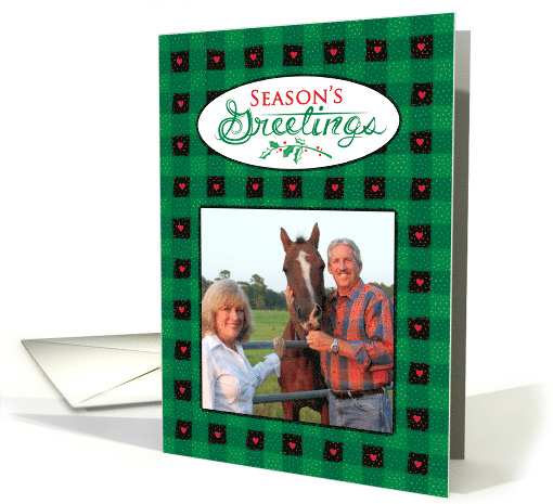 Season's Greetings Buffalo Plaid Hearts Custom Photo card (1592920)