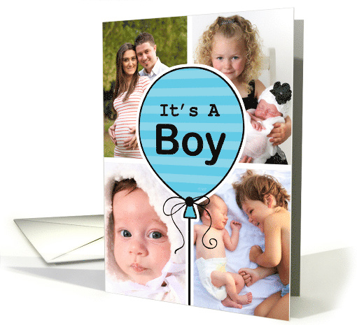 Birth Announcement Baby Boy Blue Balloon Custom Photo card (1618894)