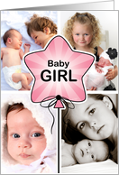 Birth Announcement Baby Girl Pink Balloon Custom Photo card