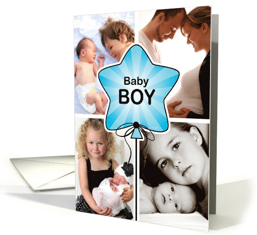 Birth Announcement Baby Boy Blue Balloon Custom Photo card (1619472)