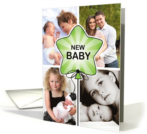 Birth Announcement Baby Green Balloon Custom Photo card (1619476)